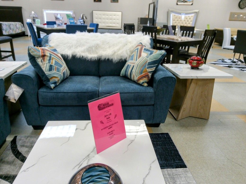 Blue Velvet Sofa Set