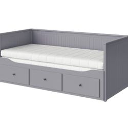 Daybed with 3 drawers/2 mattresses(included), gray/Twin