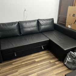 FRIHETEN Sleeper sectional, 3 seat w/storage, Bomstad black