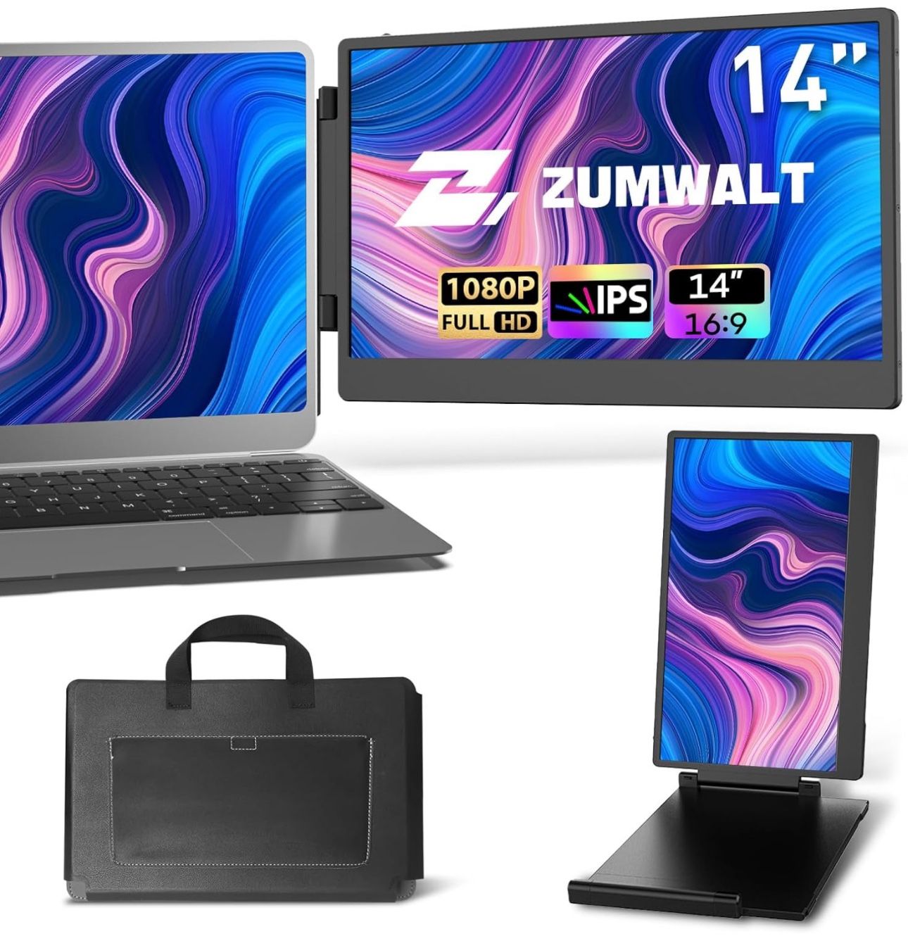 NEW Portable Laptop Screen Monitor Extender - 14" 1080P FHD Portable Monitor with Adjustable Stand for 13''-16.1'' Laptop, Plug and Play, Compatible w