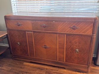 Vintage Art Deco Walnut Wooden Waterfall Buffet Sideboard Credenza