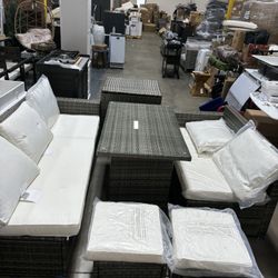 New assembled 6 pc outdoor patio furniture set with Storage box and Storage Love Seat 