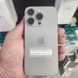 Apple IPhone 15 Pro 128GB in Natural Titanium (T-Mobile/Metro PCS). 
