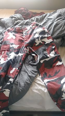 Red camo cargo pants