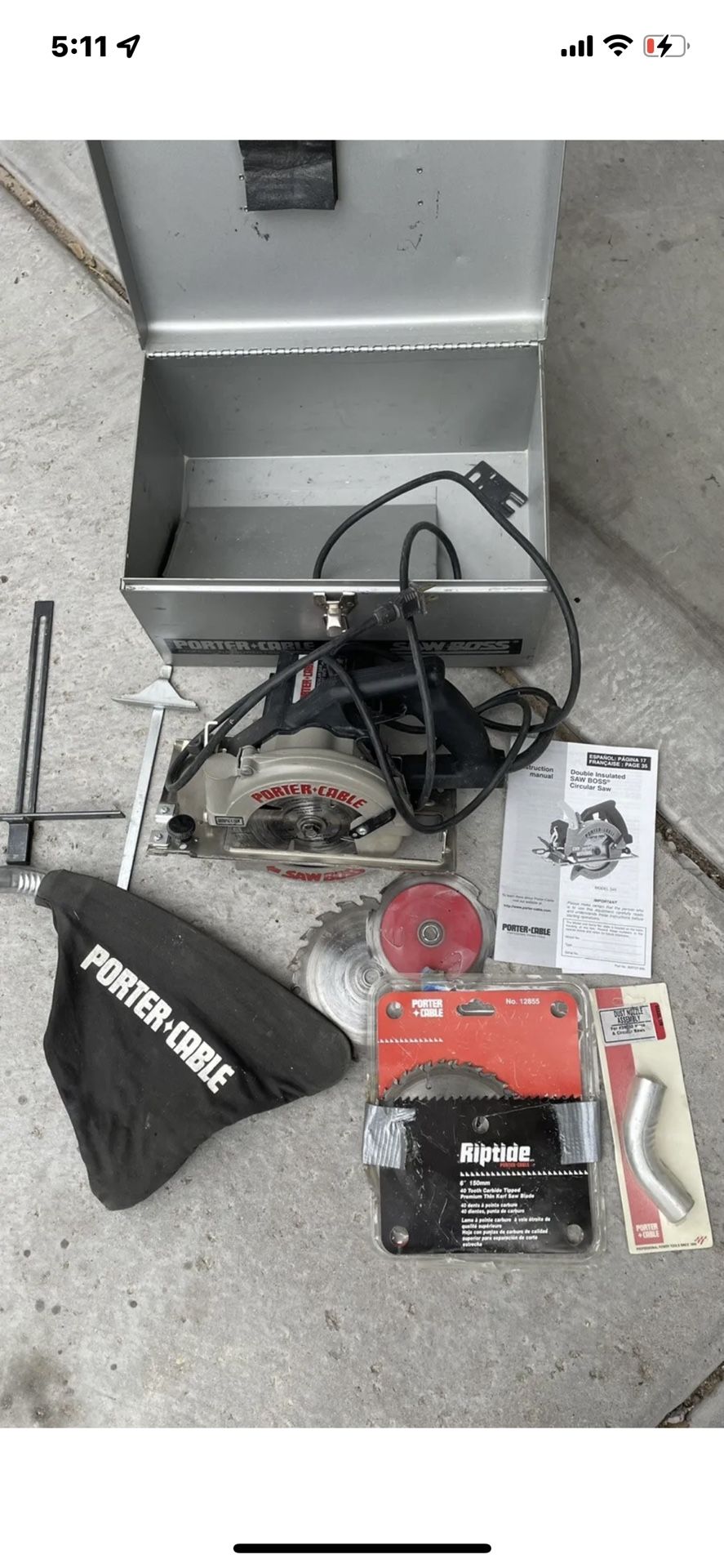 PORTER CABLE Model 345 Saw Boss 6" Circular Saw Tool w/ metal case And Extras
