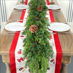 6 Ft Real Touch Christmas Cedar Garland w/ Pine Cones & Red Berries