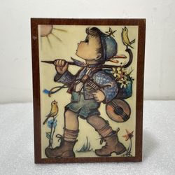Vintage Reuge ~ Handmade Wooden Music Box ~ Edelweiss ~ Boy With Guitar ~ Italy