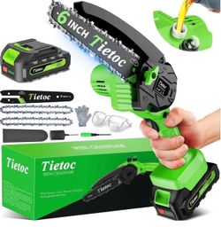 Tietoc Chainsaw 6 Inch Mini Electric Chainsaw Cordless Battery Powered, Hand Held Saw for Wood/Trees Trimming, Tools for Household and Garden, Chain S