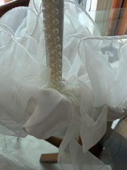 White organza flower basket with pearls