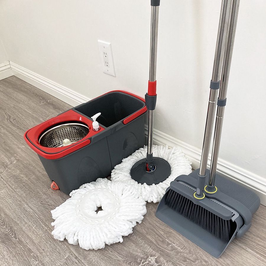 Brand New $30 (Combo Set) Broom Dustpan and Spin Mop Extended Handle w/ 2pc Microfiber Replacements