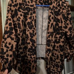 Cheetah Leopard Duster, Long Sleeve Floor, Length, Clothing, And Blazer Size Medium