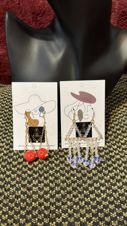 Elegant 2set Cristal Beads And Red Stone Bead Earrings 