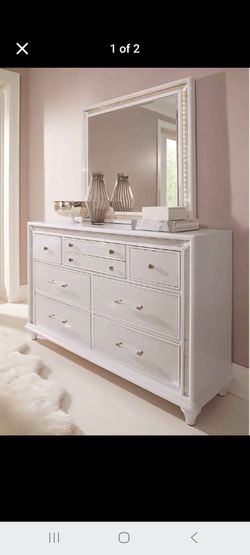 White rhinestone dresser with light up mirror