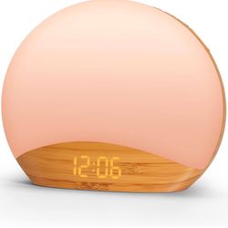 REACHER Wood Grain Sunrise Light Alarm Clock Night Light and Sound Machine, Digital Dimmable Clock for Bedroom, 26 Sleep Sounds, White Noise Machine f