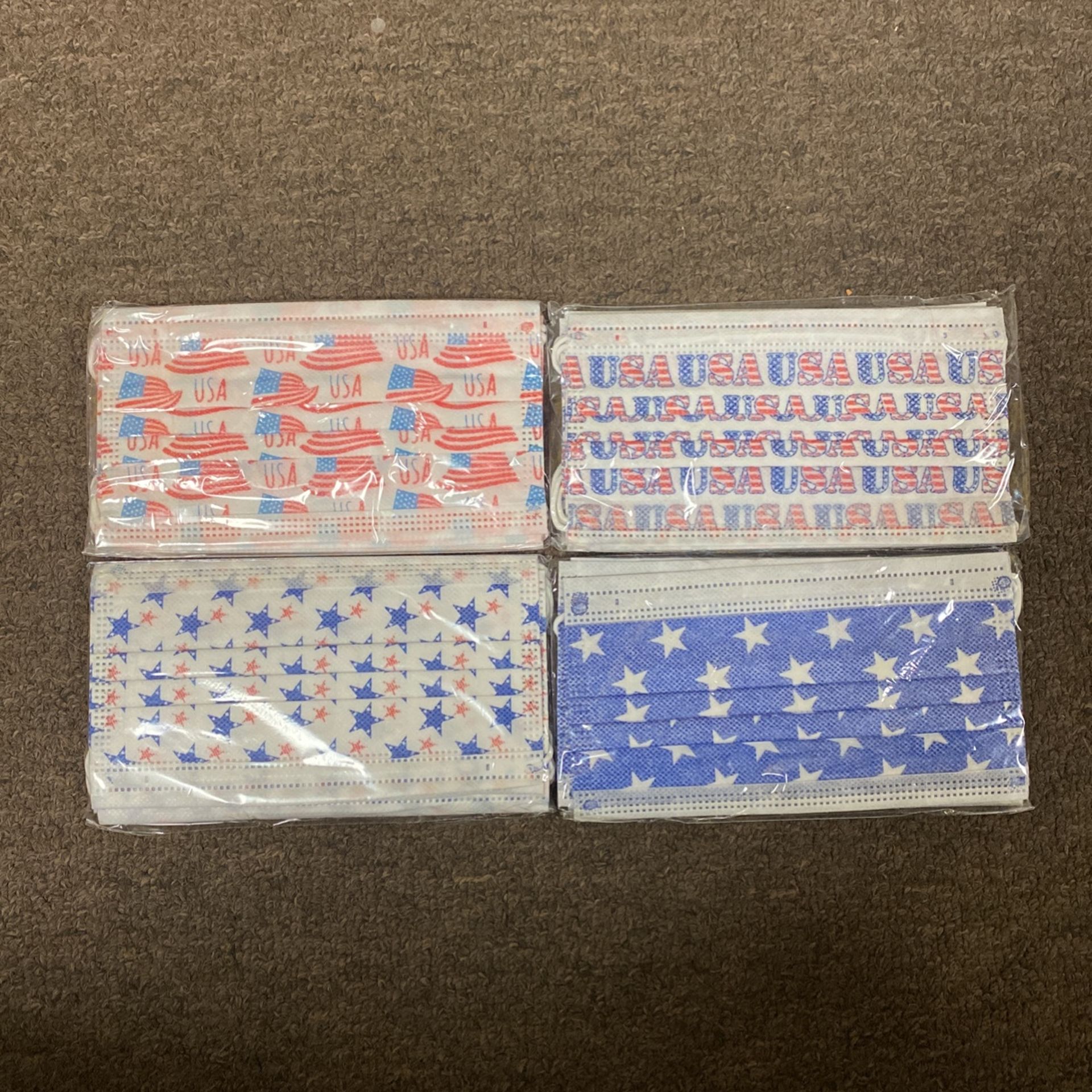 4th Of July 20 Pack Ear loop Disposable Mask Including 4 Patterns, 3 Ply Face Mask
