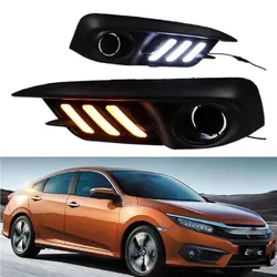 LED DRL Fog Lights  For 2016-2018 Honda Civic 10th Gen Driving Lamps Bezels + Switch