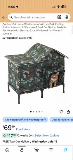 Outdoor Cat House Weatherproof with Ice Pack Cooling Pocket, Insulated & Waterproof Feral Cat Shelter, Foldable Pet House with Elevated Base, Windproo