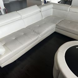 White Leather Sectional Couch 