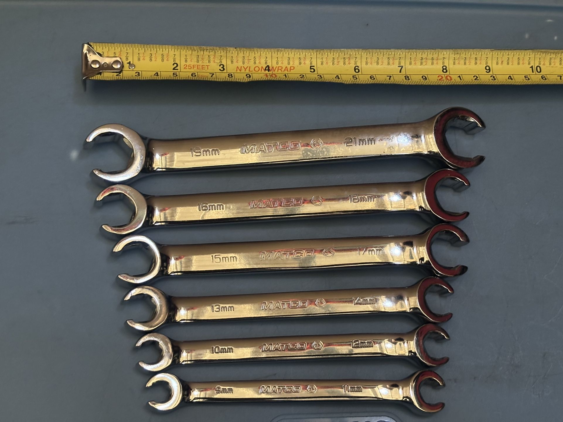 Matco Tools 6 PIECE FLARENUT WRENCH SET Includes sizes: 9mm x 10mm, 11mm x 12mm, 13mm x 14mm, 15mm x 17mm, 16mm x 18mm and 19mm x 21mm