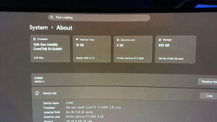 Gaming Pc Rtx 3050 12th Gen Intel(R) Core(TM) i5-12400F 16GB RAM 1TB