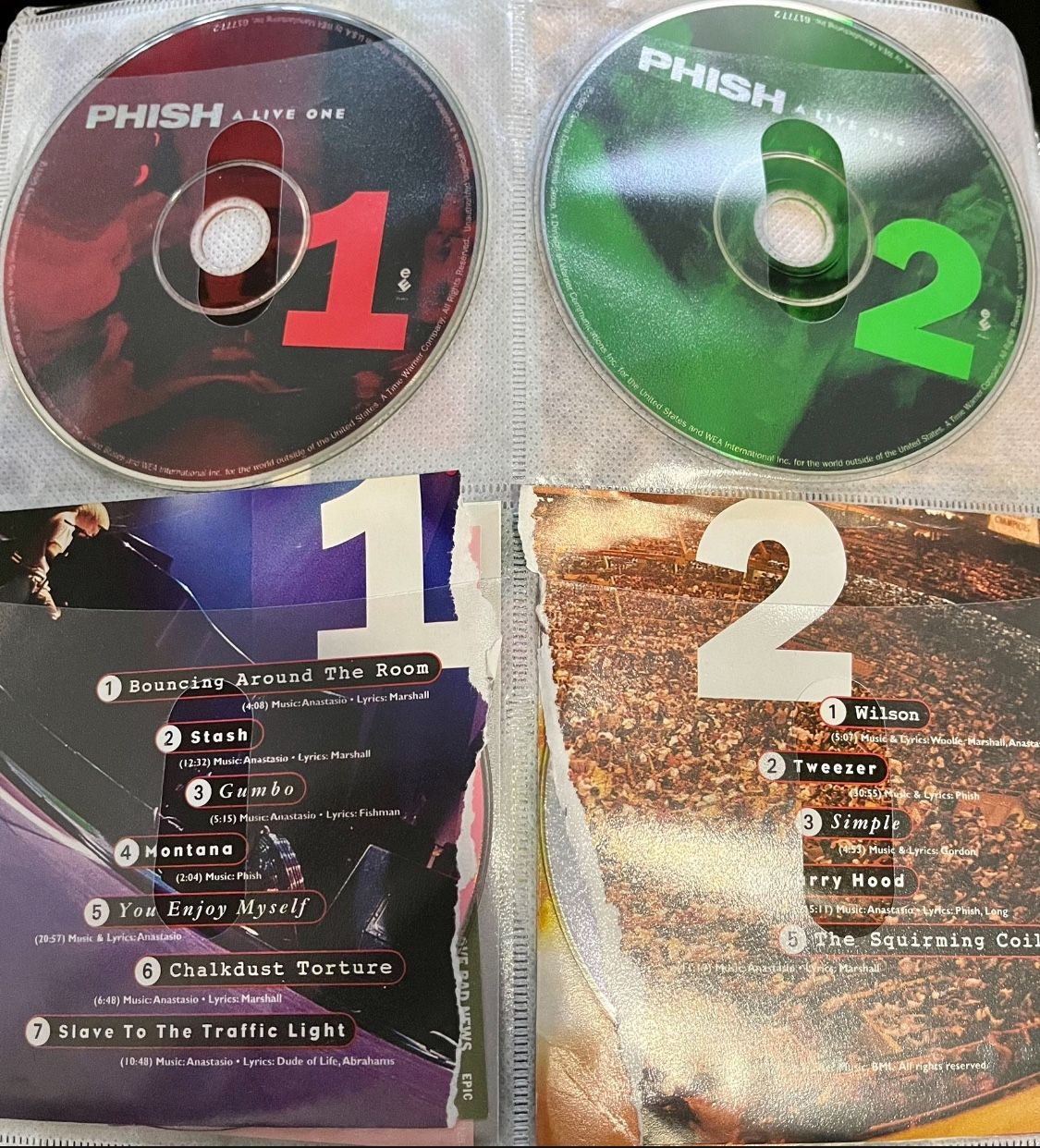 Phish A Live One Double CD Collection Great collection of songs. Includes 2 CDs and album notes and art. No plastic gem boxes. In CD sleeve. I can m