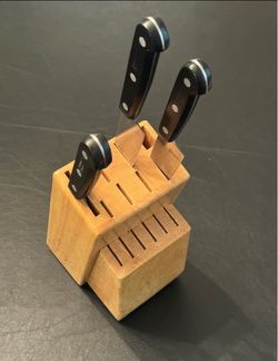 Vintage Sabatier Rowoco Inox Four Star Elephant Knives with separate Block