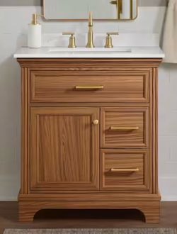 Willet 31 in. Single Sink Freestanding Bath Vanity in Natural Teak with Carrara White Engineered Stone Top (faucet not included)