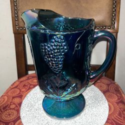 Vintage Blue Carnival Iridescent Indiana Carnival Glass pitcher