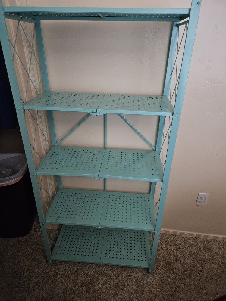 4 Tier Folding Metal Shelves 1 Teal And 2 Black