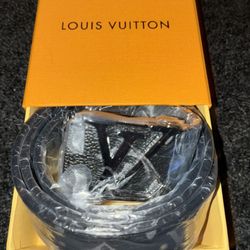 Louis Vuitton Monogram Initials Belt Silver Buckle Black Leather 115 Cm