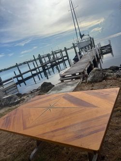 Wood Table with Compass Rose Inlay