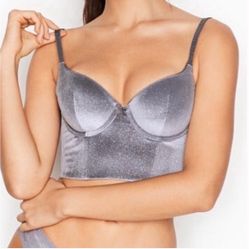 VICTORIAS SECRET Grey Sparkle Glitter Velvet Intimate Corset Bustier Tank Top
