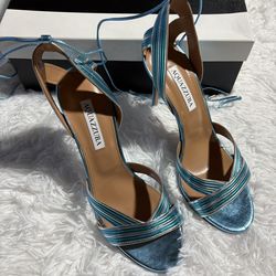 Aquazzura Ari Metallic Blue/Silver Ankle-Tie PUMPS