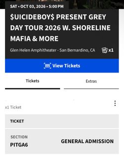 🔥 1 PIT Ticket – $uicideboy$ x Shoreline Mafia – Glen Helen 10/3 – Transfer Ready