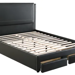 Queen Size black leather bed with Orthopedic Mattress