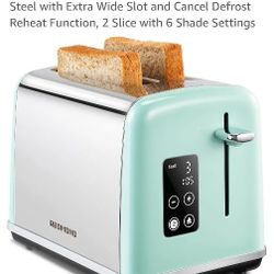 2 Slice Toaster, REDMOND Aqua Green Toaster with LED Touch Screen, Digital Countdown Timer
