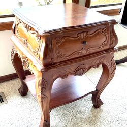 Carved End Table With Shelf And Drawer - French?