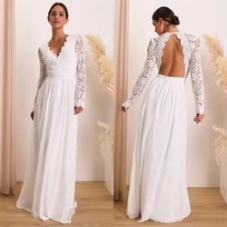 LULUS White Awaken My Love Long Sleeve Maxi Dress**size Medium , New Whit Tags.. 