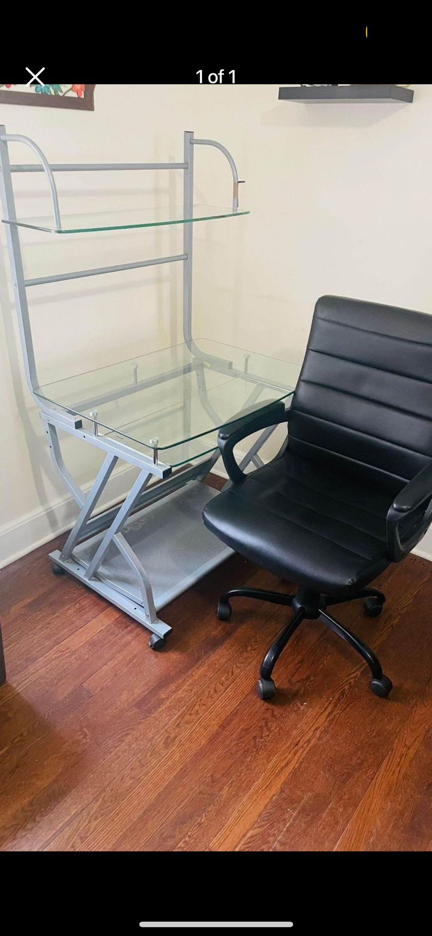 Glass Desk /+Rolling Chair