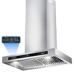 New -30” Wall Mounted Range Hood, 1000 CFM Strong Suction, Gesture/Voice Control, 6-Speed, Ducted Vent