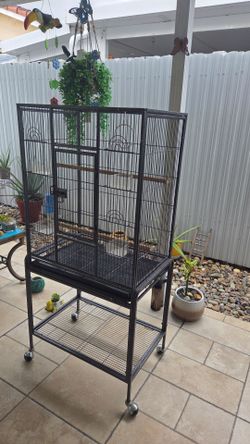 Large Black Bird Cage with Rolling Stand