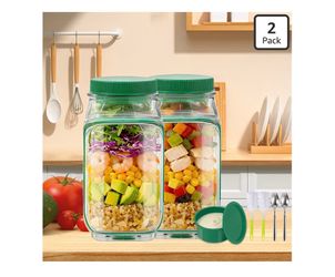 Mothers Day Gifts,2 pack Salad Pod with Dressing Container, Leakproof Lunch Container, Meal Prep Jar with Side Opening, Keeps Food Fresh & Organized