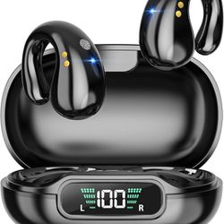 Open Ear Clip Wireless Earbuds, Bluetooth, Built-in Mic, 36H Playtime, Charging Case  LED Display, IP7