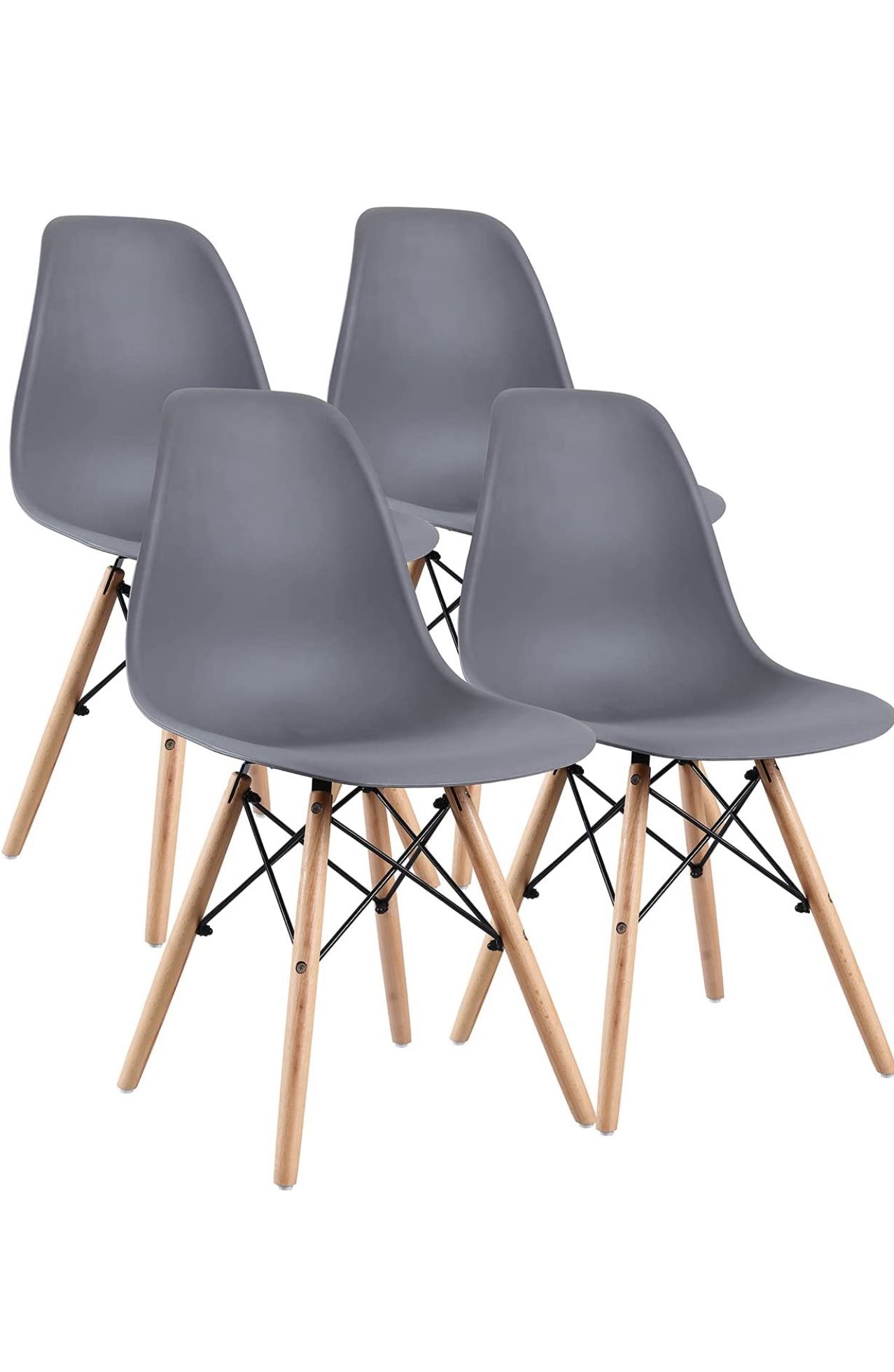 Brand New! Modern Dining Chair Set, Shell Chair with Wood Legs , Dining, Living Room - Set Of 4 , Gray