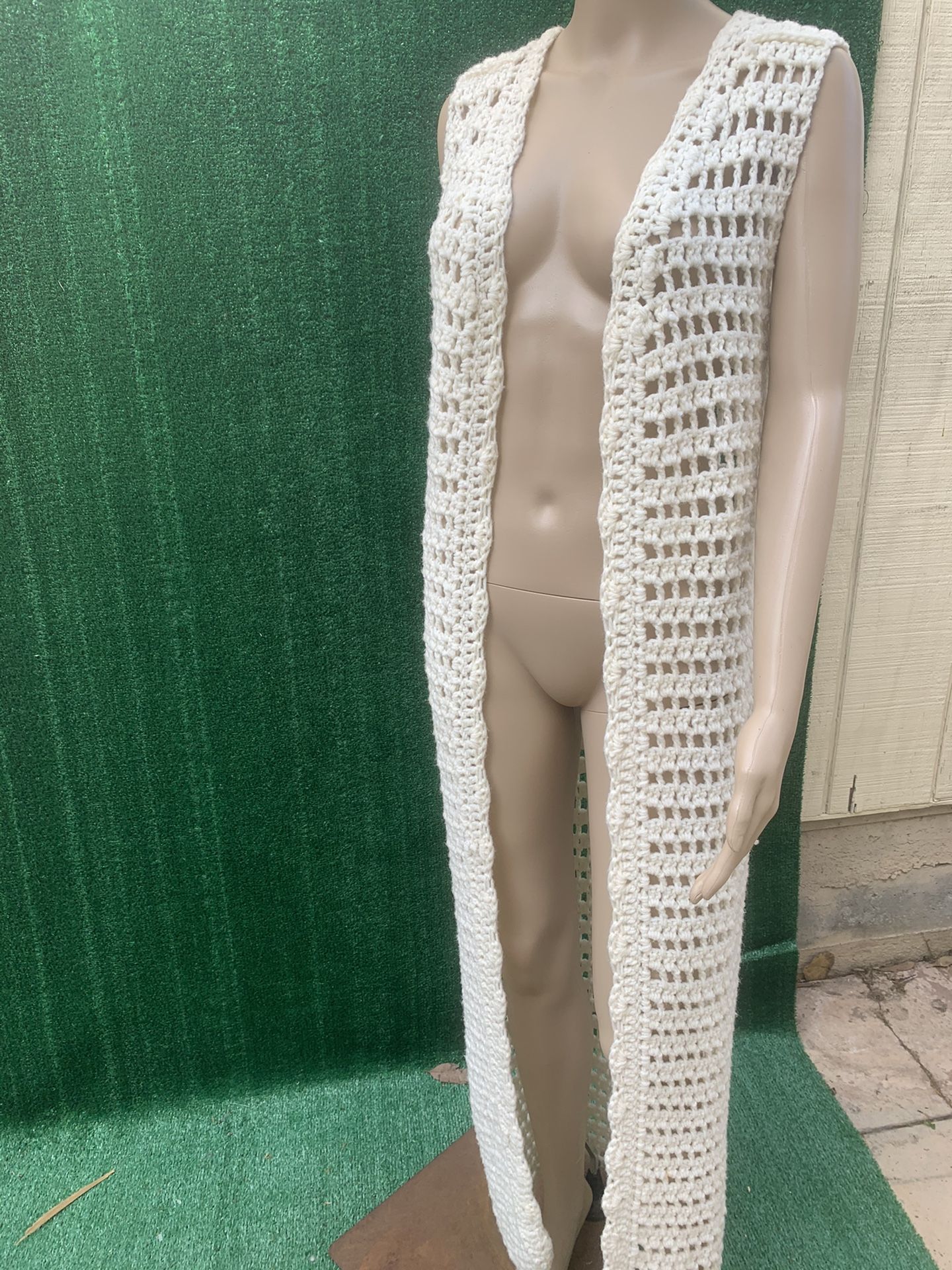 Vintage long ivory crochet 70s sweater vest