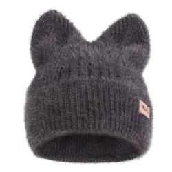 😻 Cute Grey Cat Beanie w Ears Warm Knit Beanie