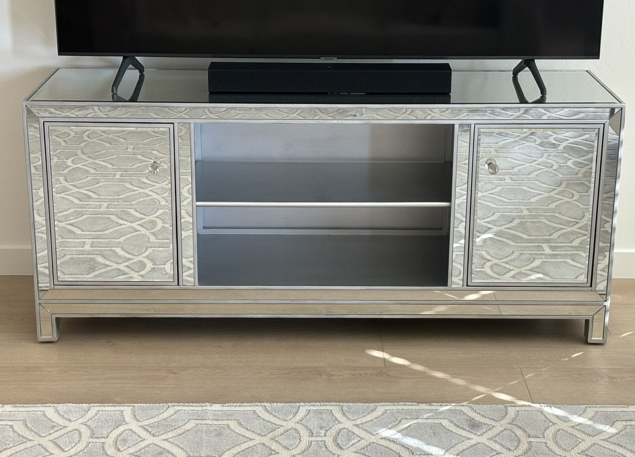 Mirrored/Wood Tv Stand 