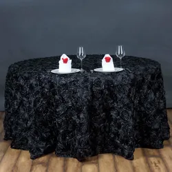 Wedding Rosette Satin 120" Round Tablecloth - Black