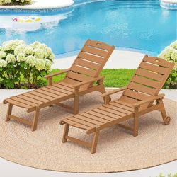 LUE BONA Outdoor Chaise Lounge Chairs Set of 2, HDPS Chaise Lounger, 5 Positions Adjustable Lounge Chairs, Pool Lounge Chair with Wheels for Poolside