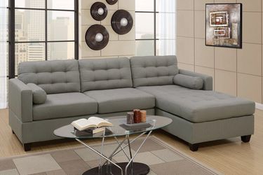 2 Piece Grey Reversible Sectional Sofa With Chaise